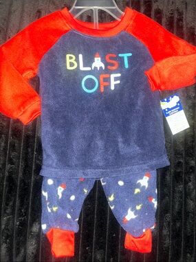 Toddler Navy and Red 'Blast Off' Fleece Pajama Set